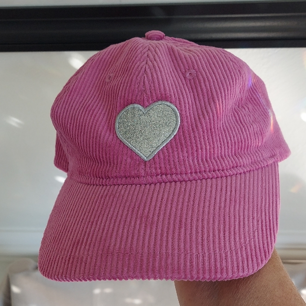 Silver Sparkle Heart Hat, Baseball‎ Cap, Pink Corduroy, Adjustable, Tagged NEW!